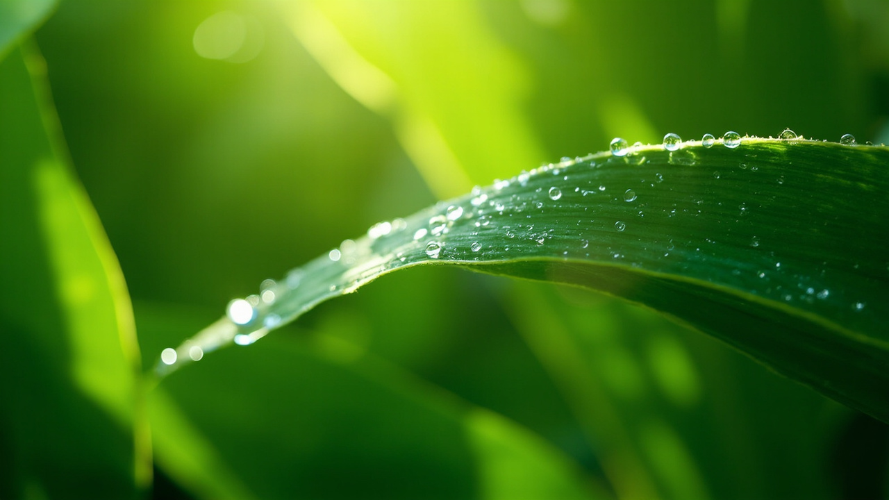 Kratom Dosage Guide: How Much Should You Take 1 close-up of lush green tropical leaves with morning dew drops and soft natural light