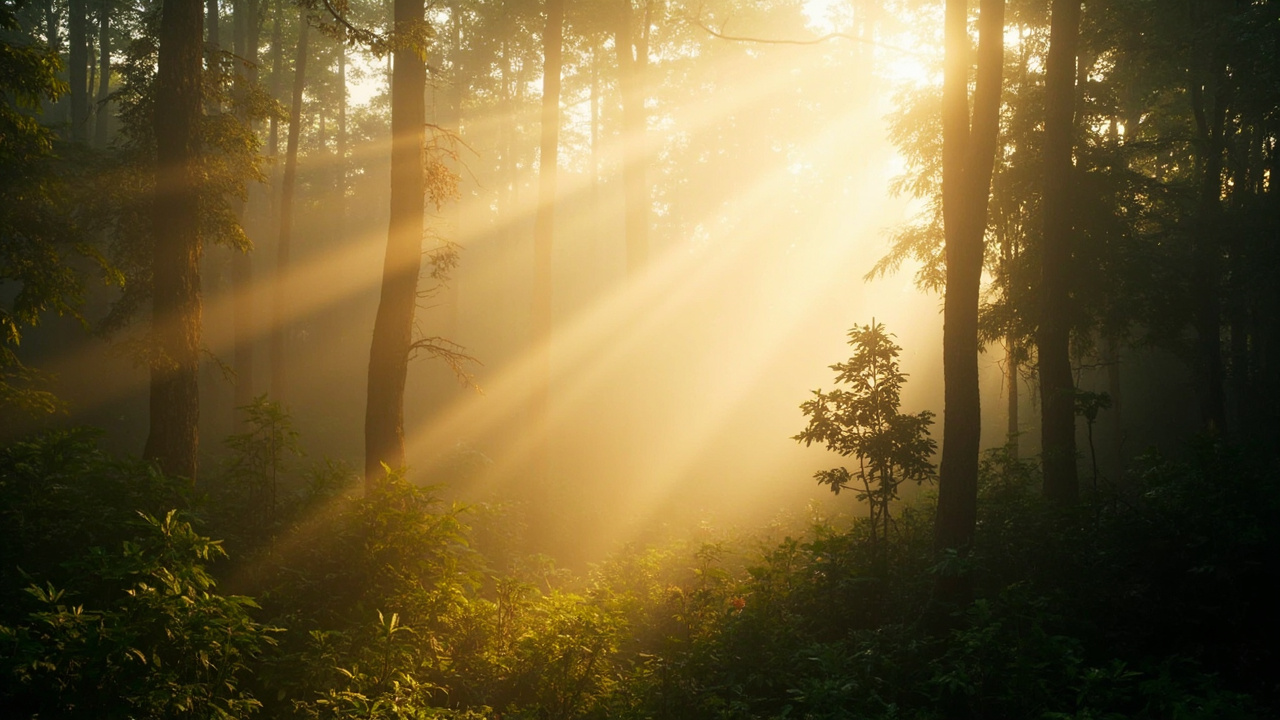 Kratom for Pain Relief: What You Need to Know 2 serene forest landscape with morning mist rising between tropical trees in soft golden light