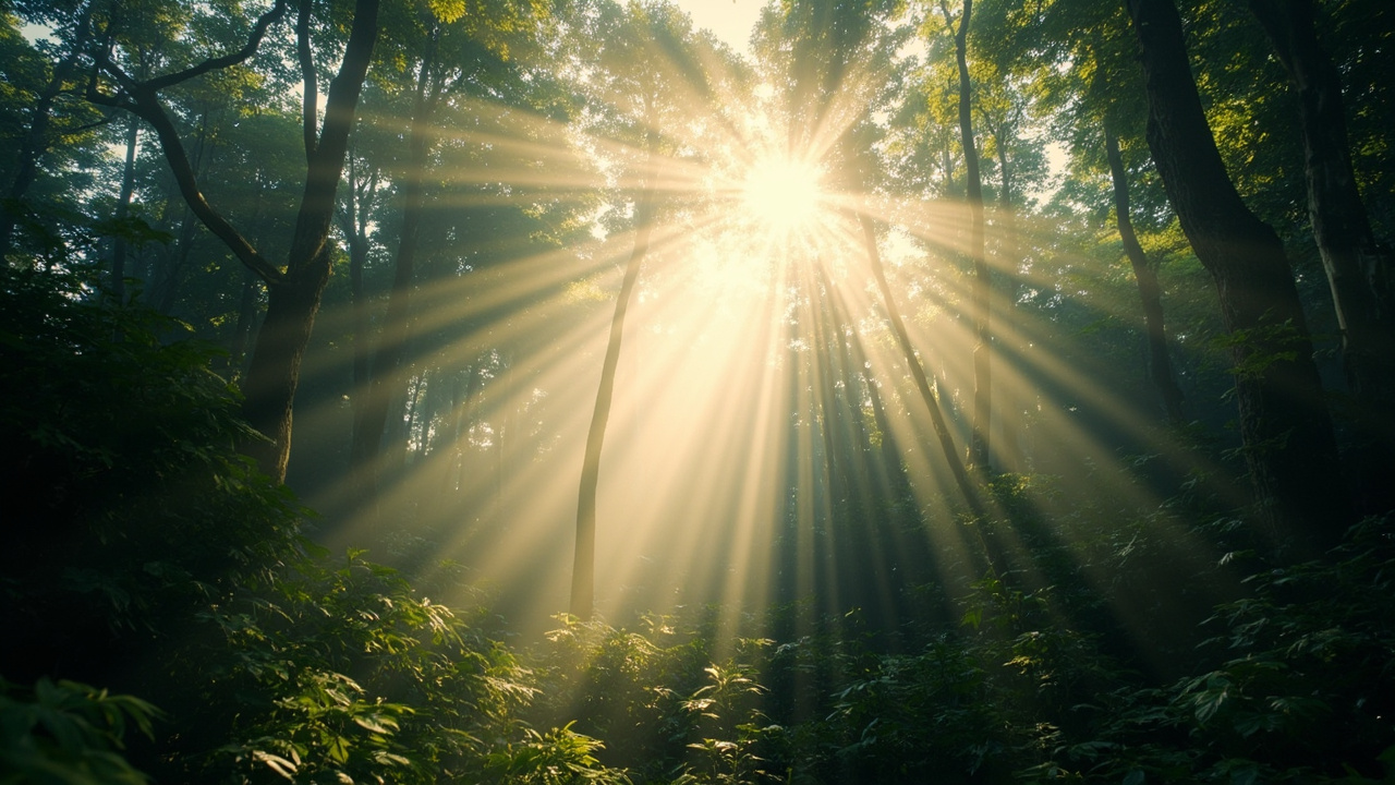 Kratom Gummies and Edibles: A Complete Guide 2 morning sunlight filtering through dense tropical forest canopy with mist rising between tall trees