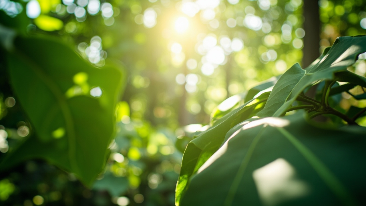 Lab Tested Kratom: Why It Matters and What to Look For 2 peaceful botanical garden scene with large tropical tree leaves and soft filtered sunlight streaming through