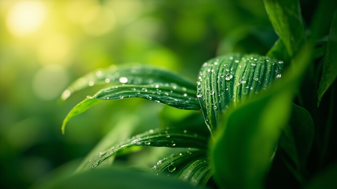 White Vein Kratom: Energy, Focus, and Best Strains 1 close-up of lush green tropical leaves with morning dew drops and soft natural light