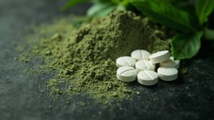 7-OH tablets contrasted with natural kratom leaf powder